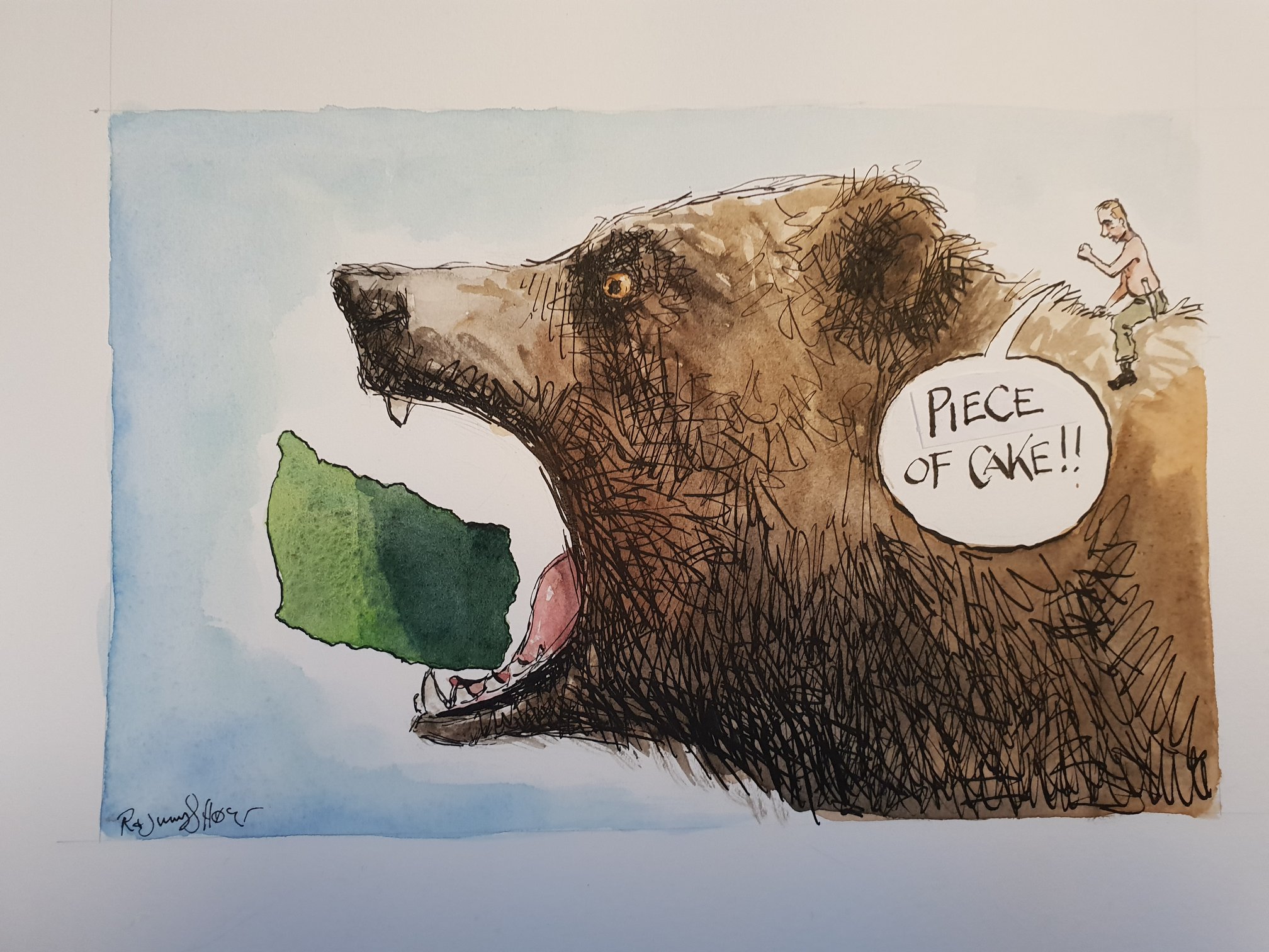 A bear eating up what resembles Bornholm